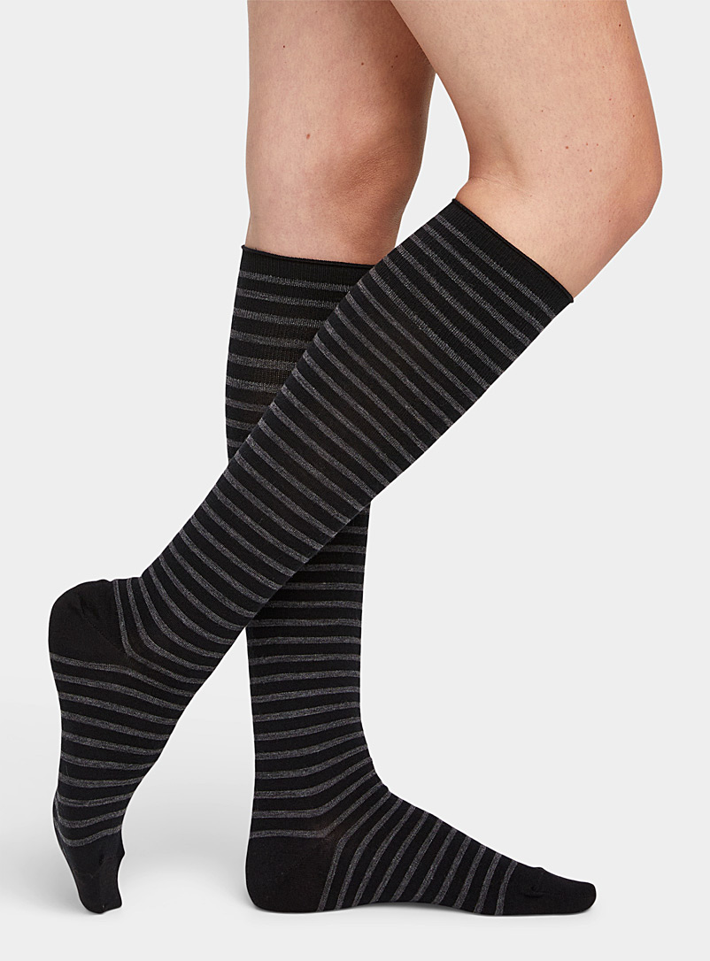 Bleuforêt Black Two-tone striped knee-highs for women