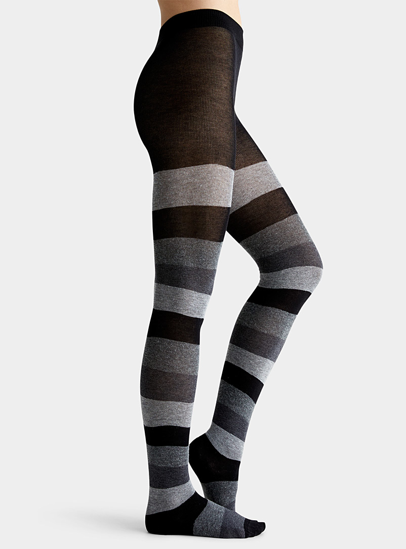 Bleuforêt Black Variegated stripe tights for women