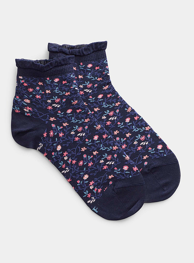 Bleuforêt Marine Blue Ditsy floral ped socks for women