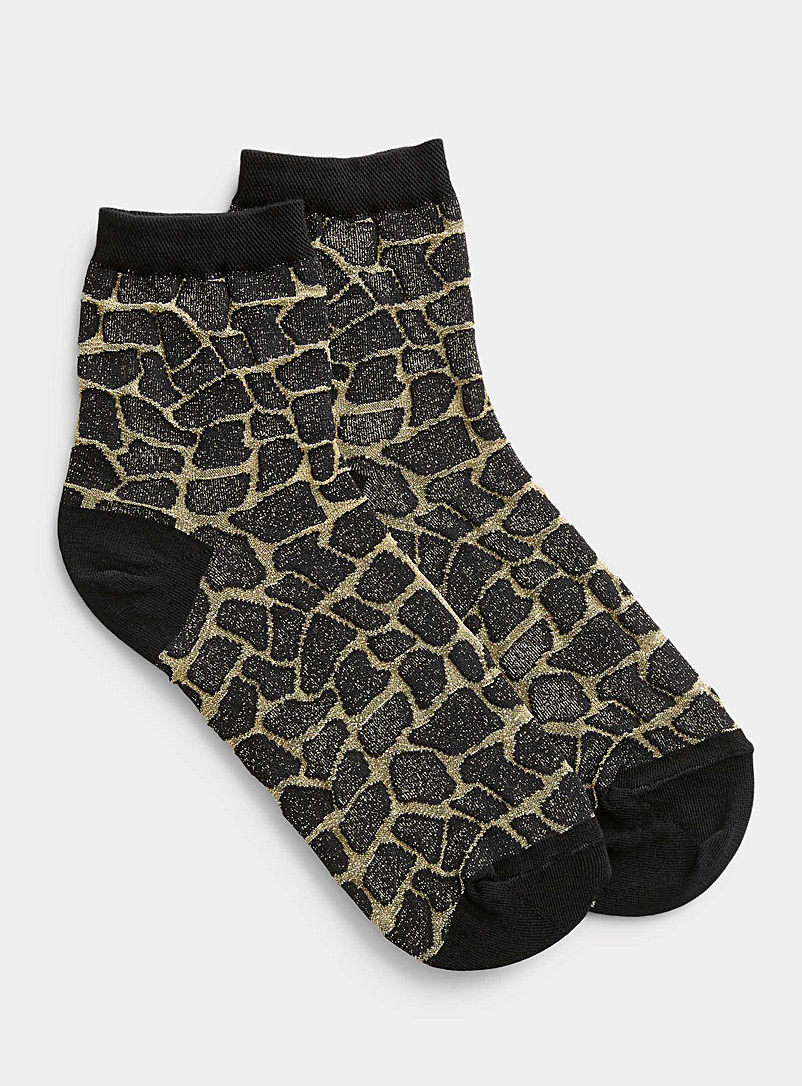 Bleuforêt: La chaussette scintillante imprimé girafe Noir à motifs pour femme