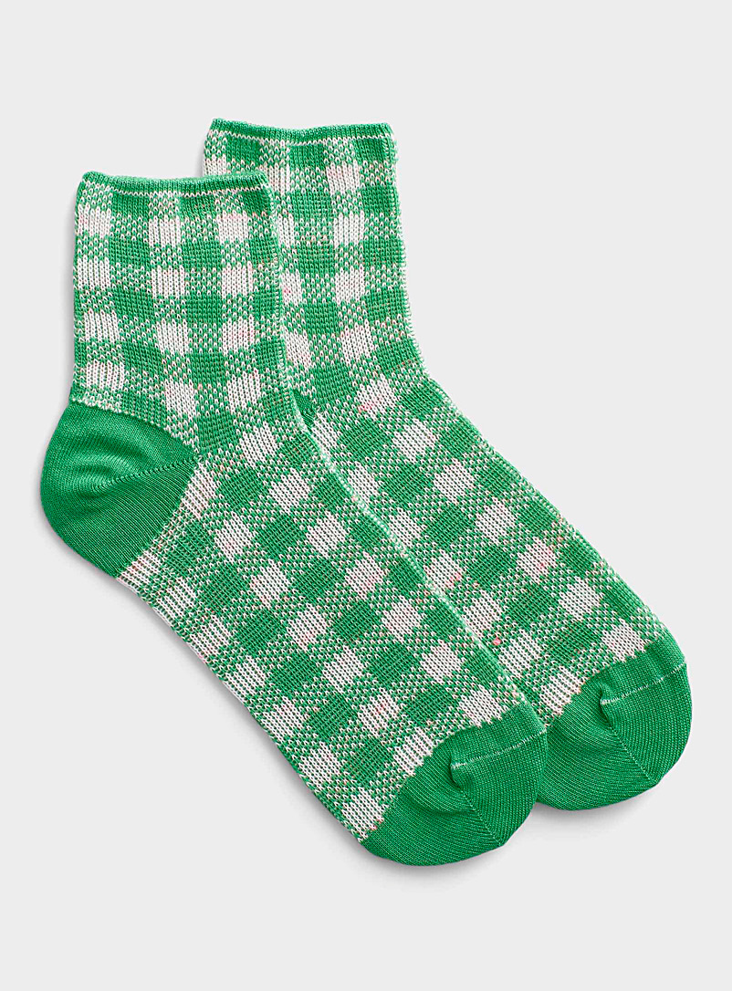Bleuforêt Green Shimmery check ankle sock for women