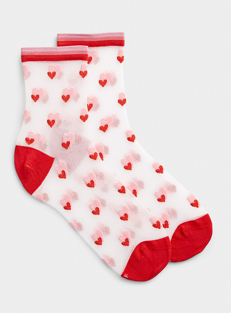 Bleuforêt Red Small heart sheer sock for women