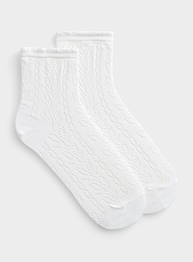 La chaussette cheville motif ajour&eacute; bord festonn&eacute;