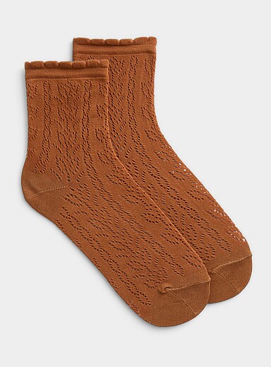 La chaussette cheville motif ajour&eacute; bord festonn&eacute;