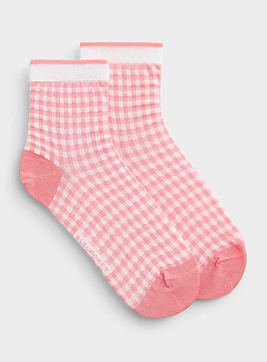 Gingham check lisle ankle socks