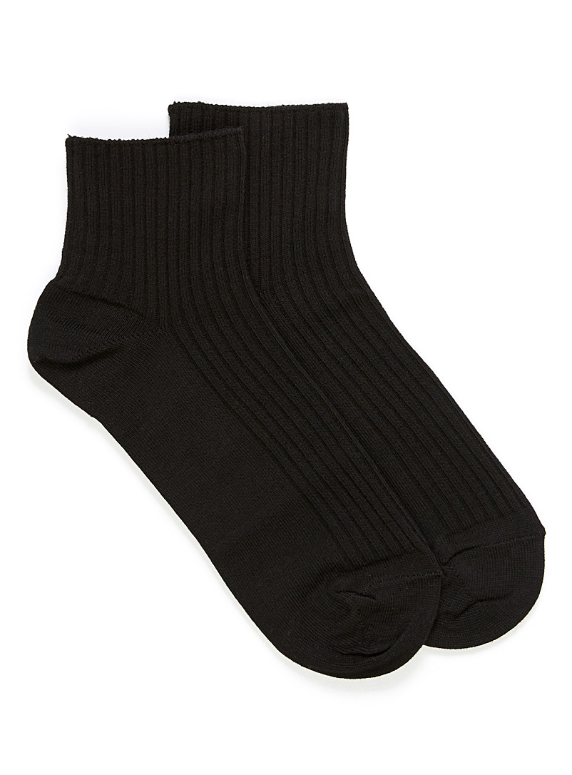 Bleuforêt Black Ribbed cotton ankle socks for women