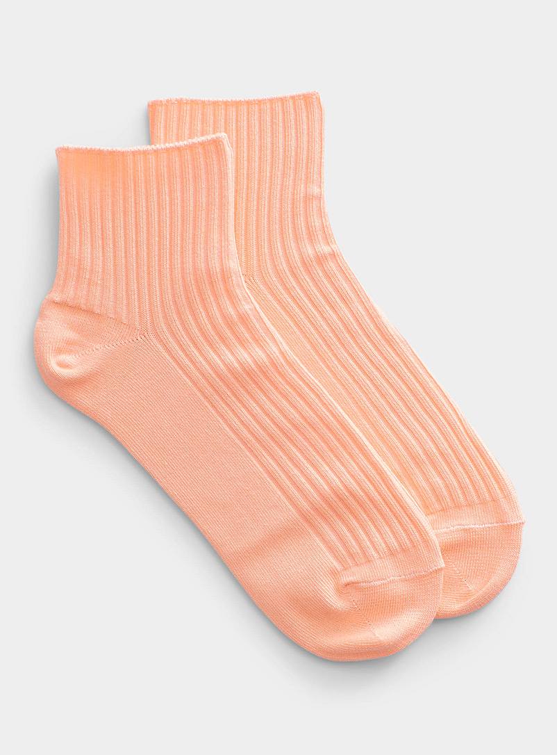 Bleuforêt Orange Ribbed cotton ankle socks for women