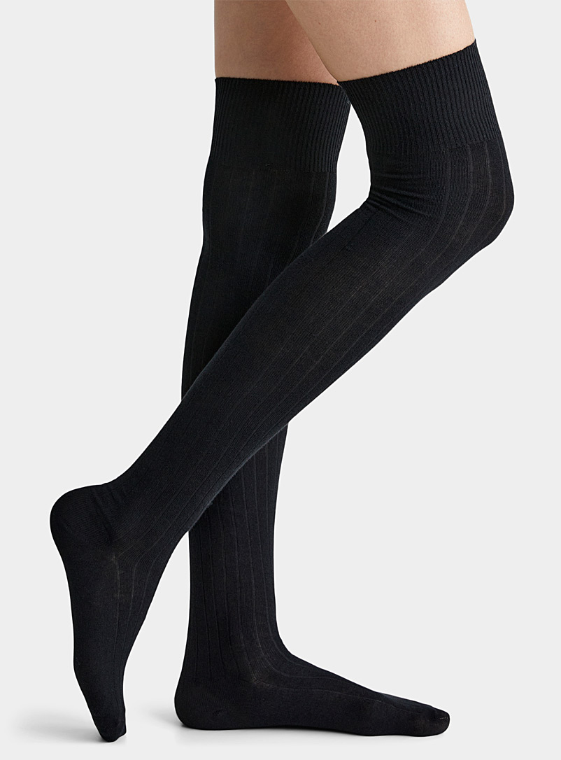 Bleuforêt Black Ribbed black thigh-highs for women