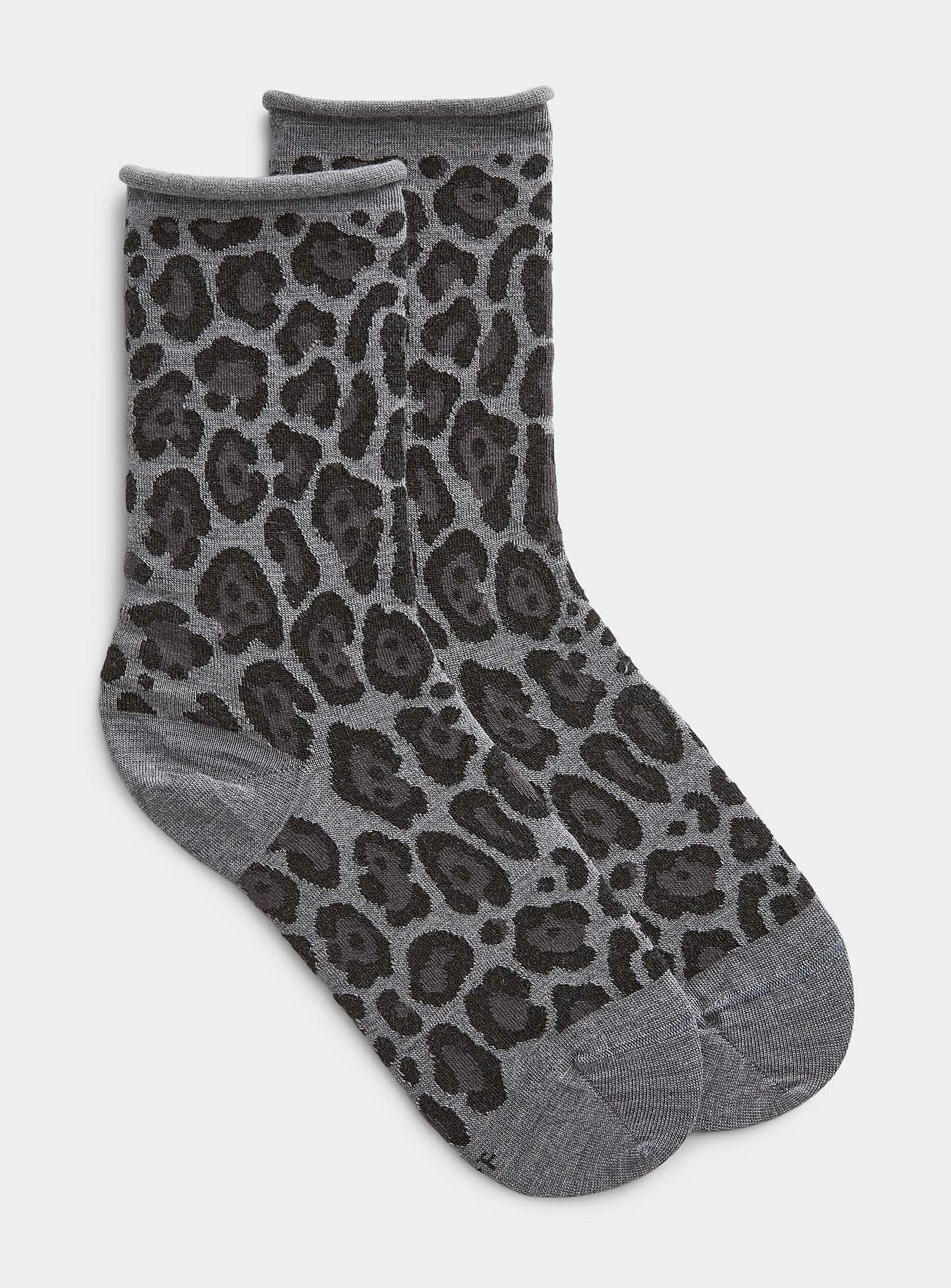 Bleuforêt Leopard Dark-hued Sock In Charcoal