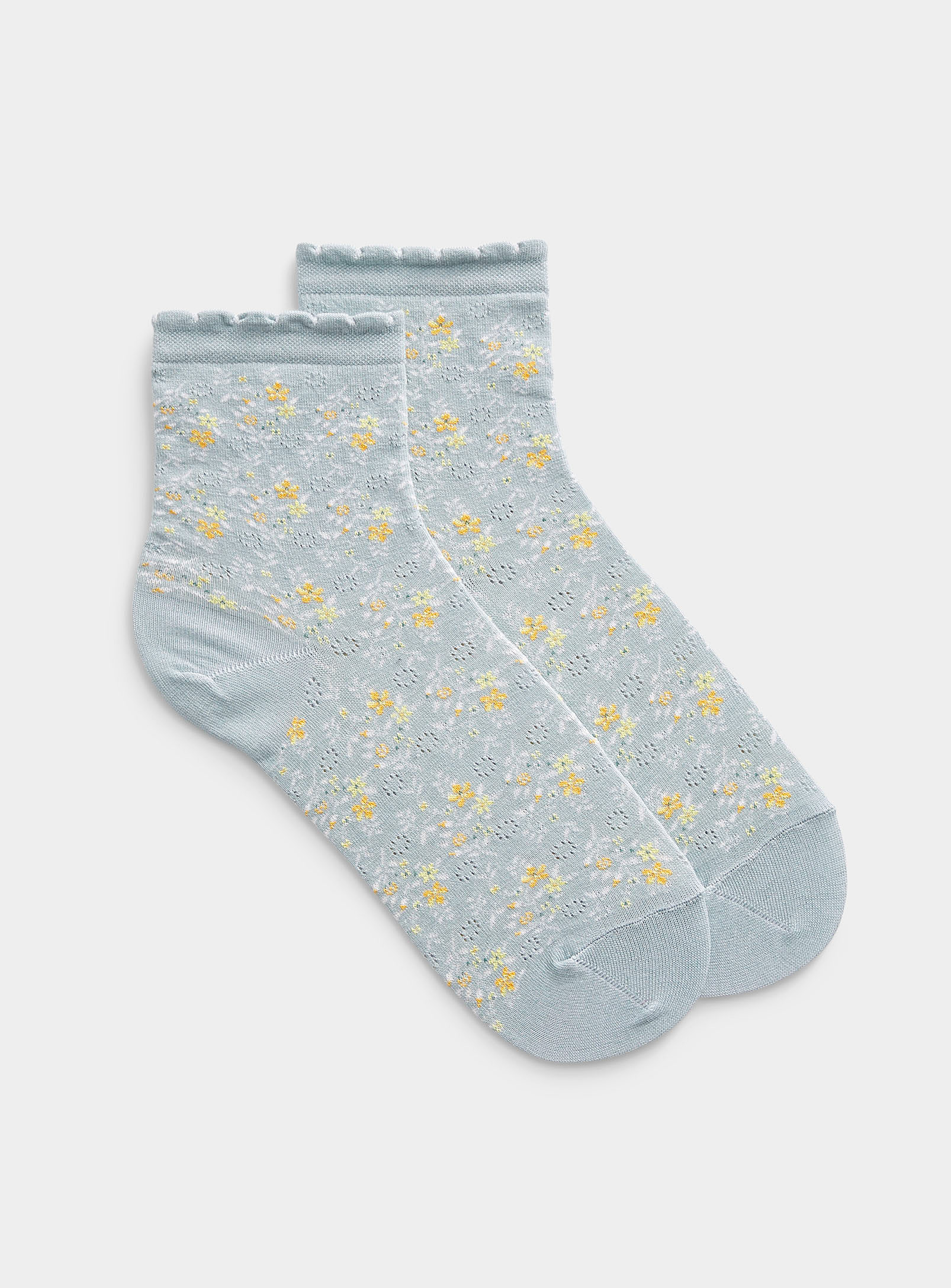 Bleuforêt Mini-flower Openwork Ankle Sock In Mint/pistachio Green