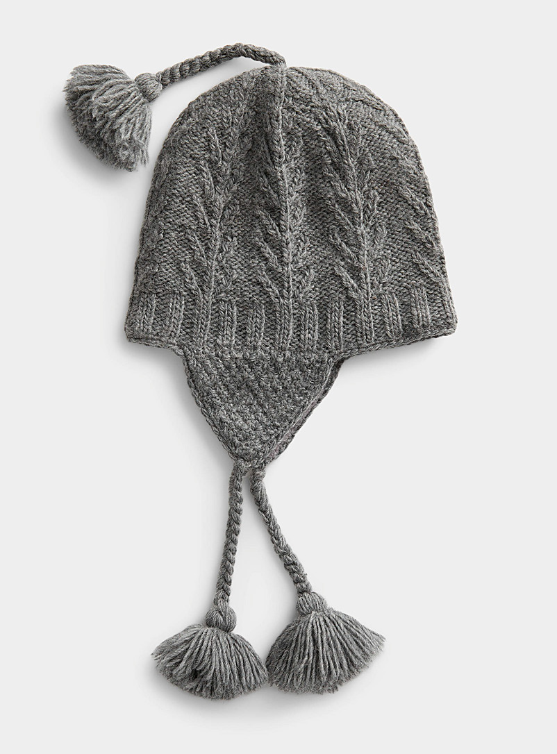 Lost Horizons Light Grey Willow ear flap tuque for women