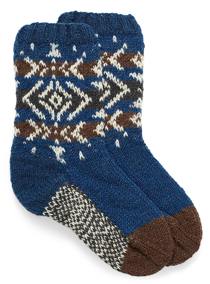 Laundromat Patterned Blue Fair Isle knit wool socks for men
