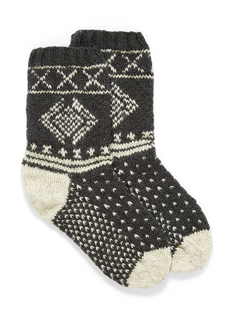 Laundromat Patterned Black Jacquard knit wool socks for men