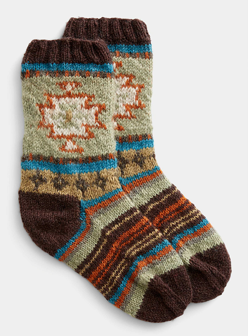 Le 31 Patterned Brown Mateo wool sock for men