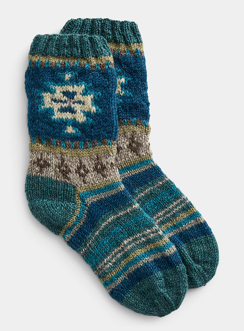 Le 31 Patterned Blue Mateo wool sock for men