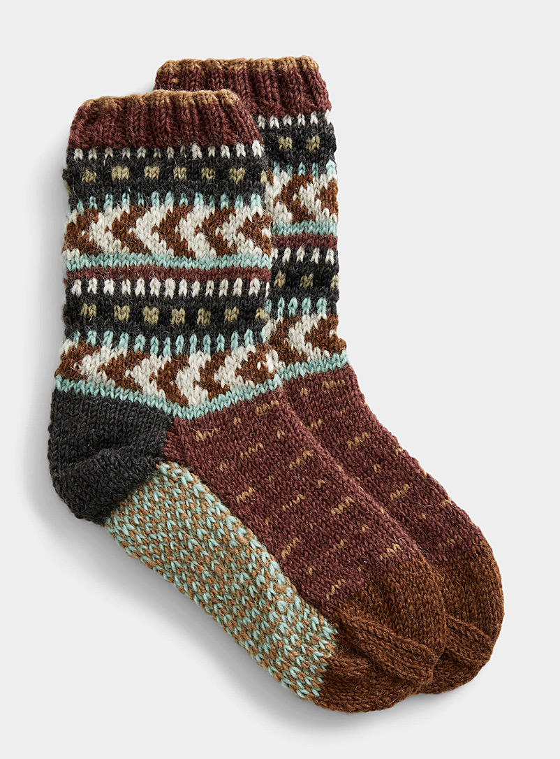 Le 31 Patterned Brown Herringbone wool sock for men