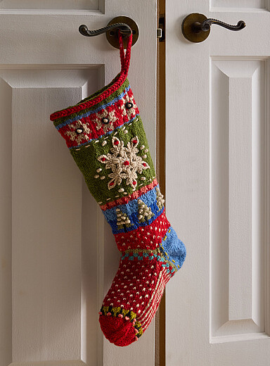 Le bas de No&euml;l tricot pure laine flocon <b>Collection de No&euml;l</b>