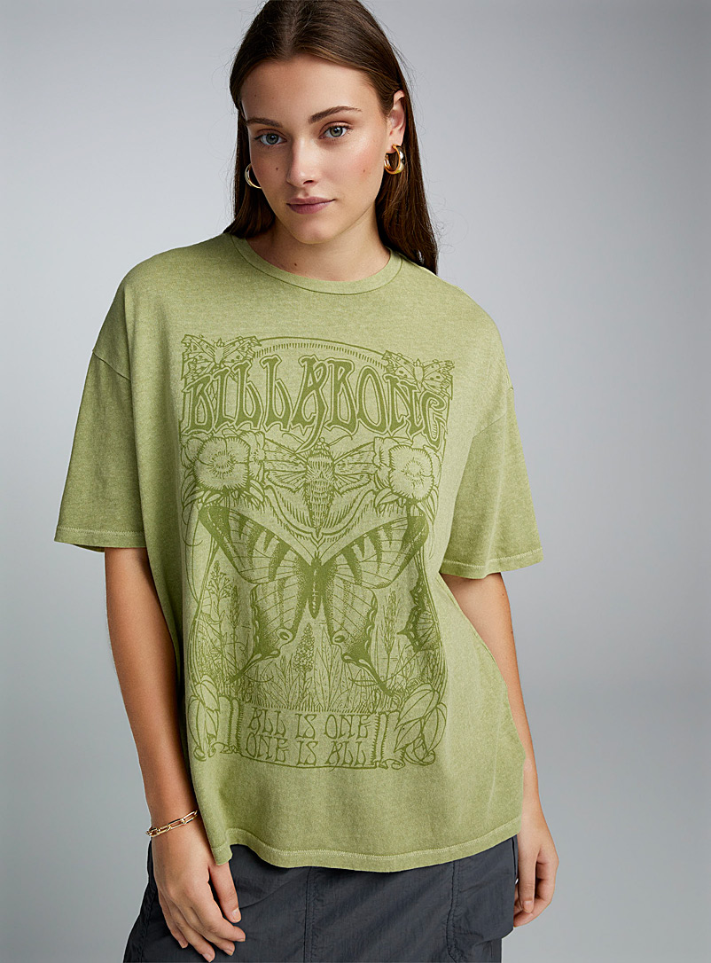 Billabong: Le t-shirt ample mère Nature Vert pâle-lime pour femme