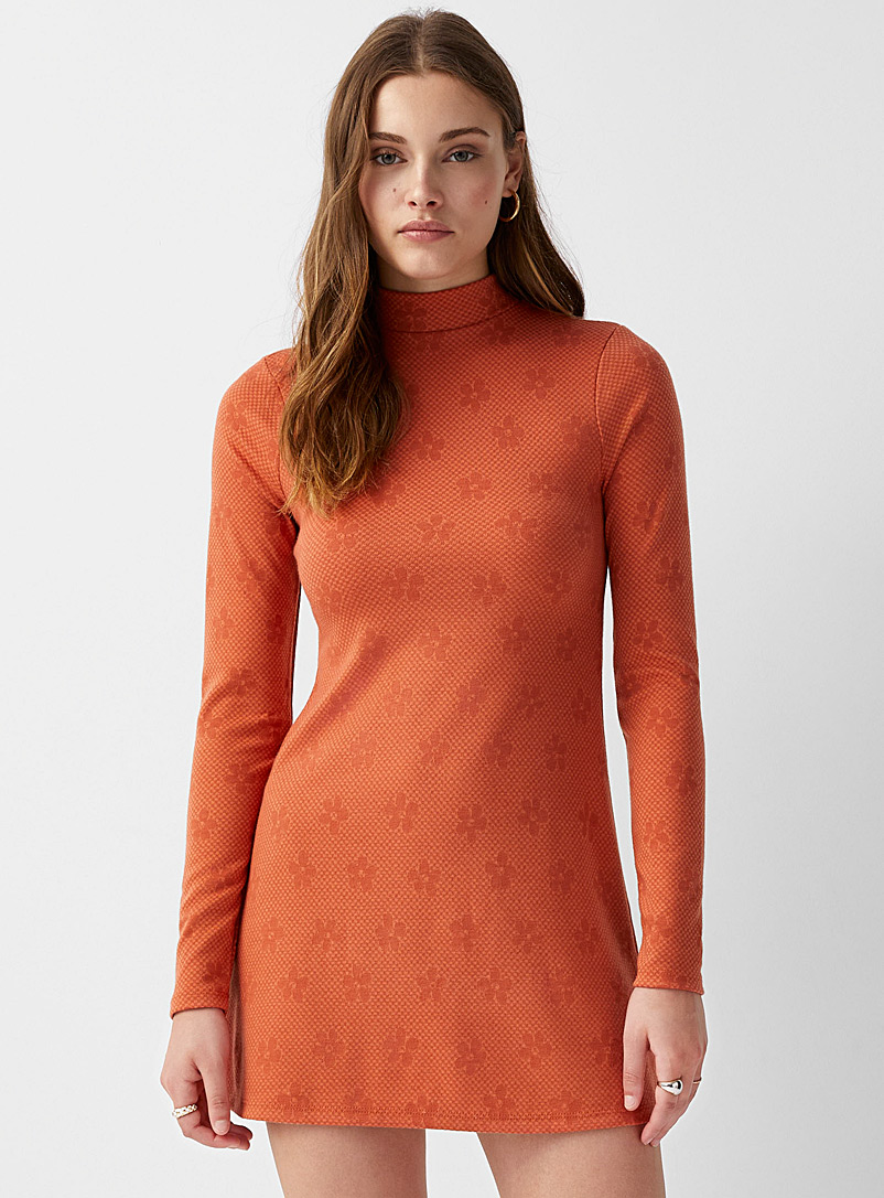 Billabong Orange Orange flower stand collar dress for women