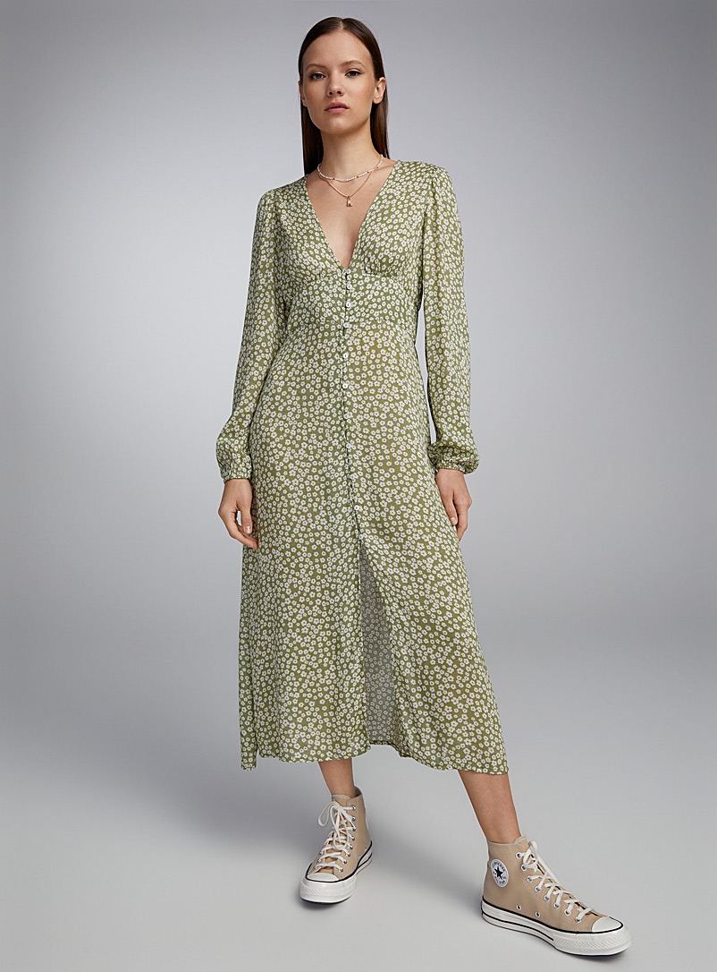 Billabong: La robe maxi verte à fleurs Vert à motifs pour femme