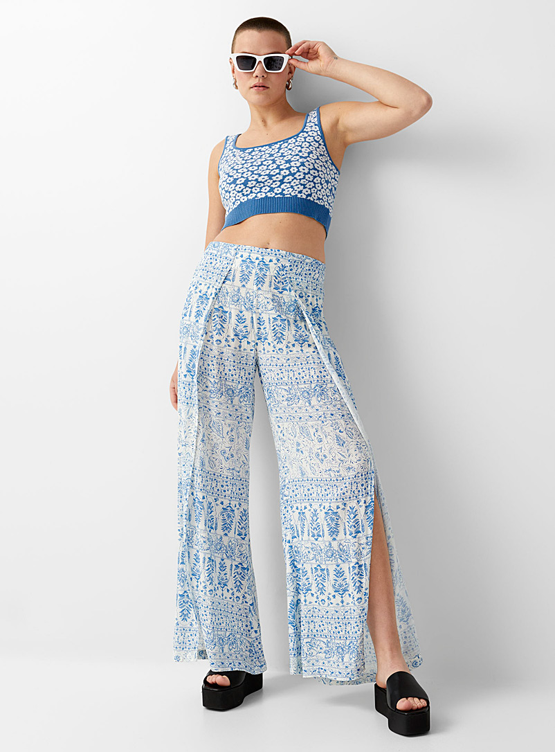 Billabong: Le pantalon céramique florale à fentes Bleu à motifs pour femme