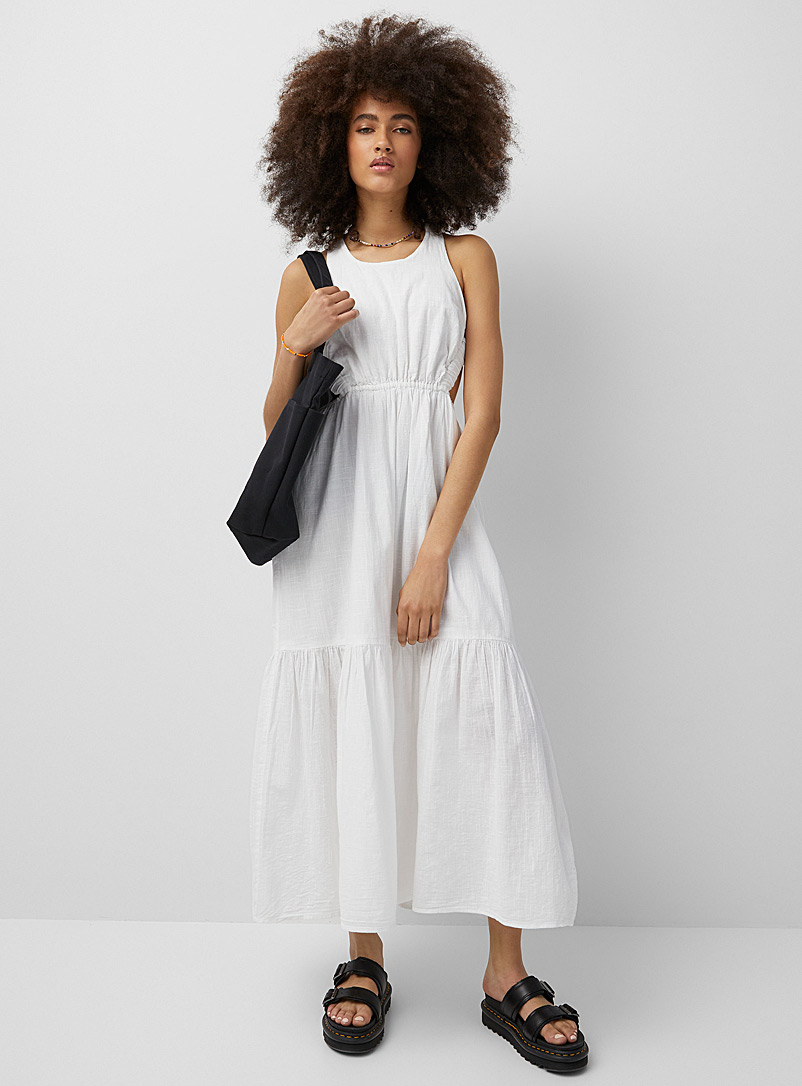 Billabong White Crossed-straps maxi peasant dress for women