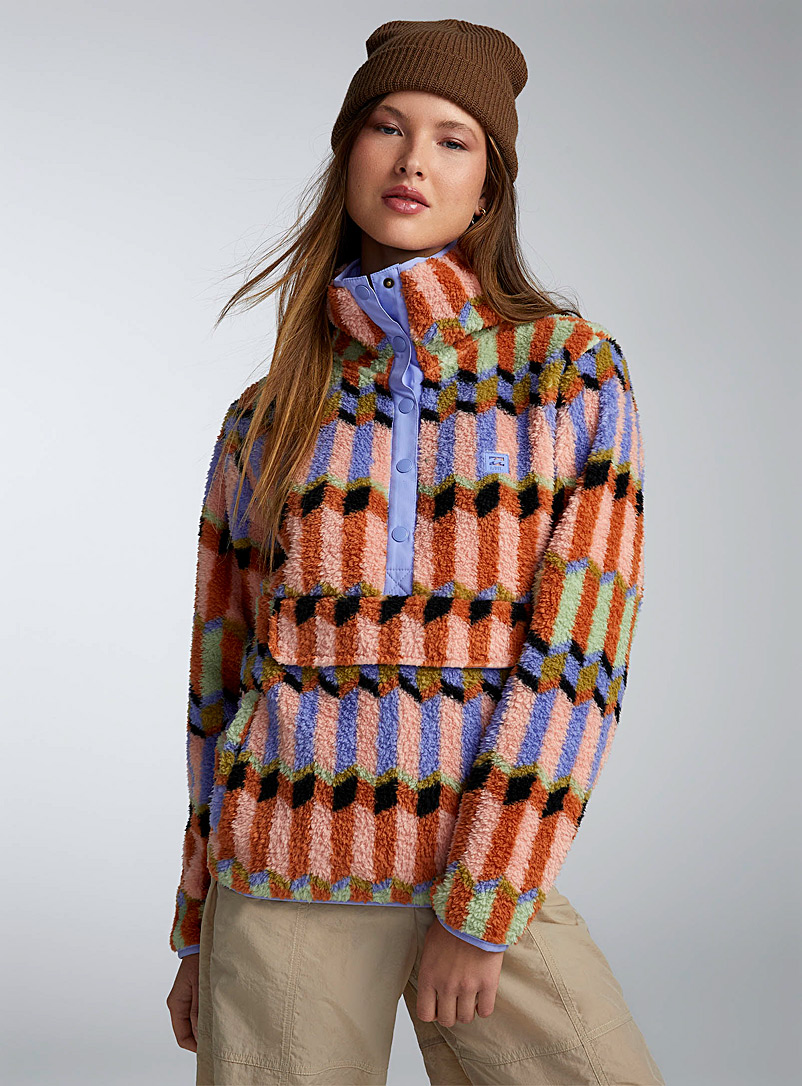 Billabong Assorted Colourful geometric pattern plush mock-neck sweatshirt for women