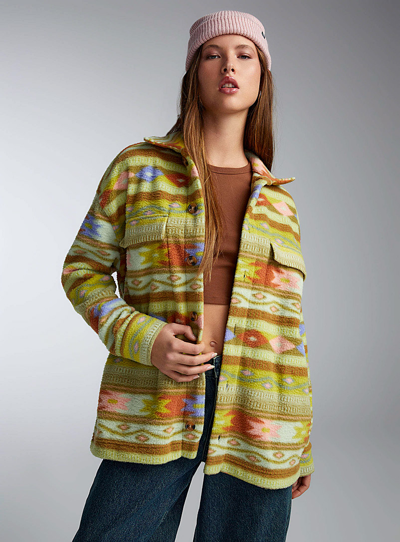 Billabong Green Colourful geometric pattern polar fleece overshirt for women