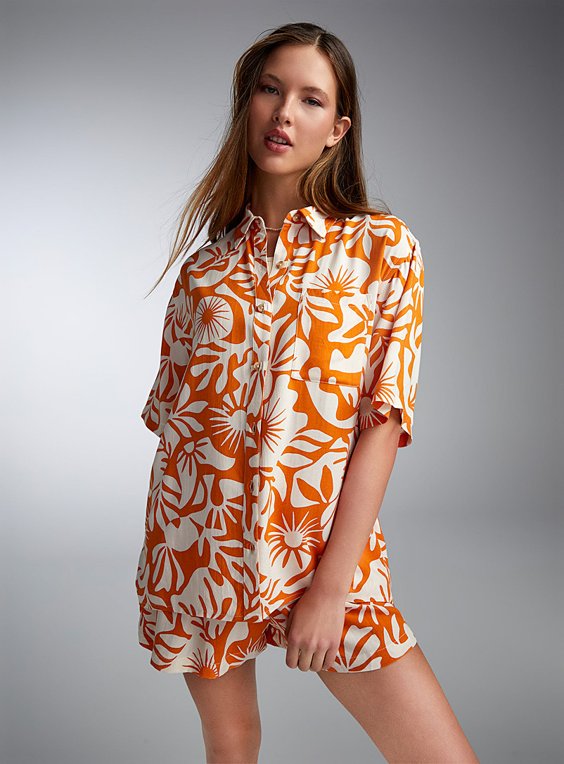 Billabong Patterned Orange Exotic plants shirt for women