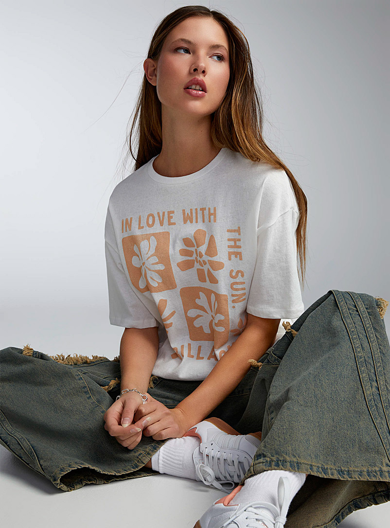 Billabong Ivory White Faded plants loose T-shirt for women