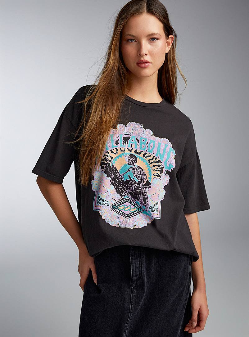 Billabong Charcoal Skeleton surfer T-shirt for women