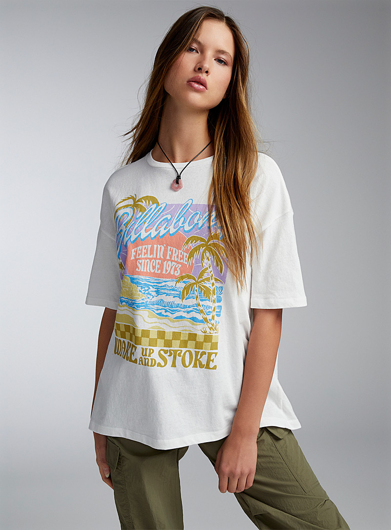 Billabong Ivory White Tropical landscape T-shirt for women
