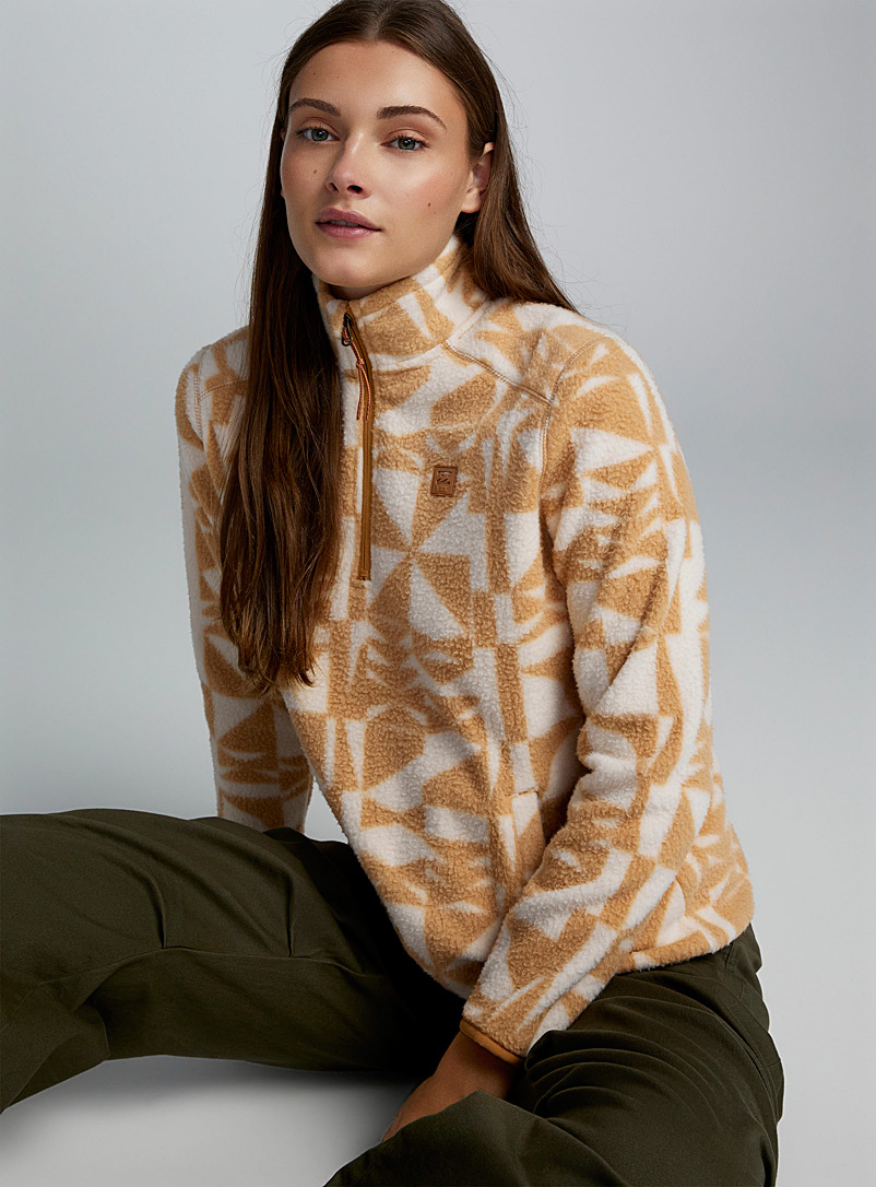 Billabong Patterned Ecru Beige mosaic polar fleece pullover for women