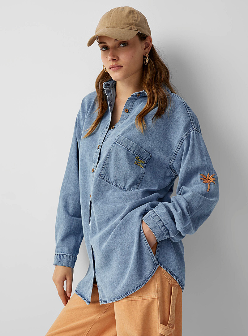 Billabong Blue Faded loose-fit denim shirt for women