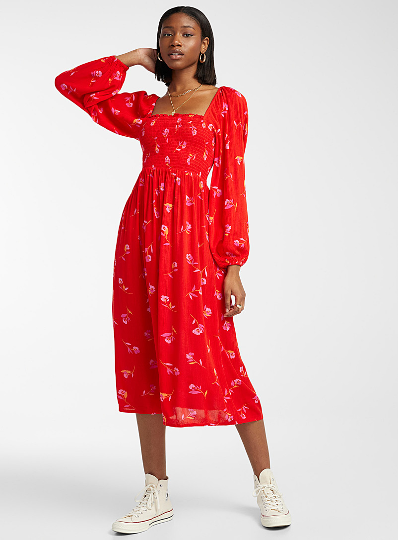 Billabong Patterned Red Best Coast smocked dress for women