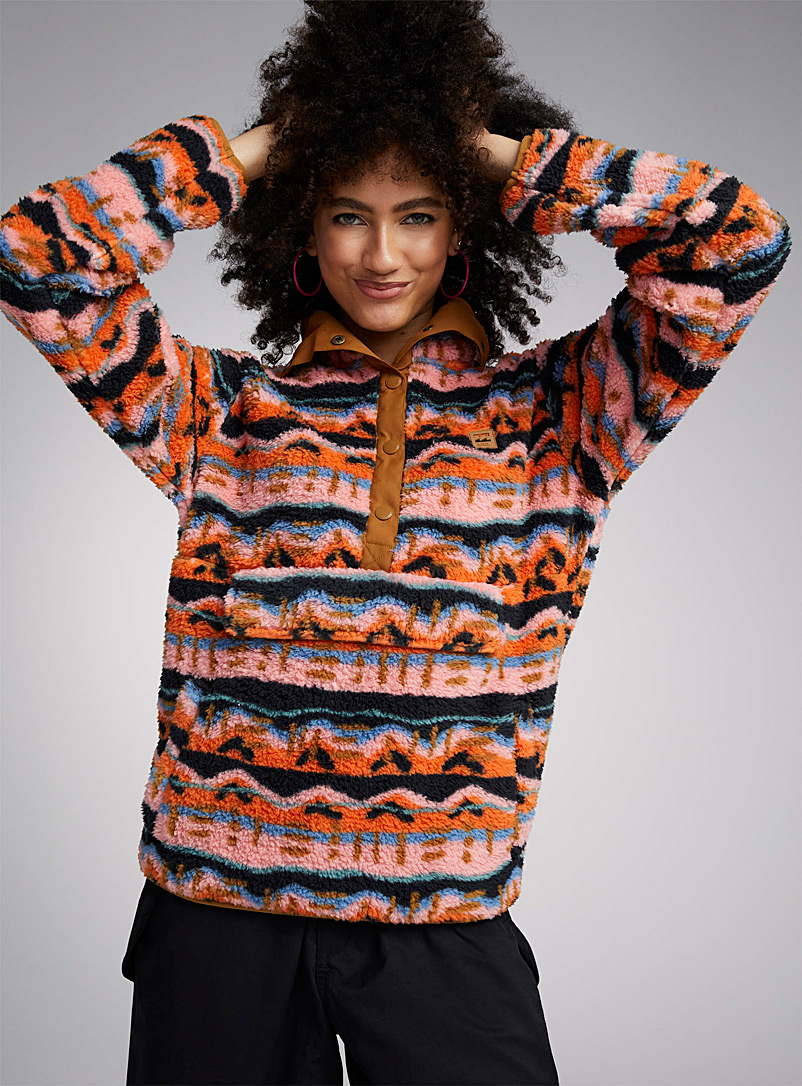 Billabong Patterned Orange Geometric plush sweatshirt for women