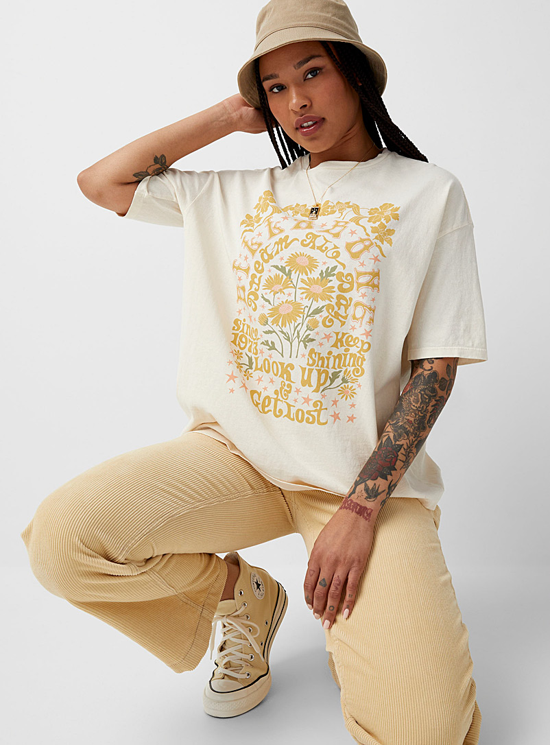 Billabong Ivory White Sunflowers print T-shirt for women