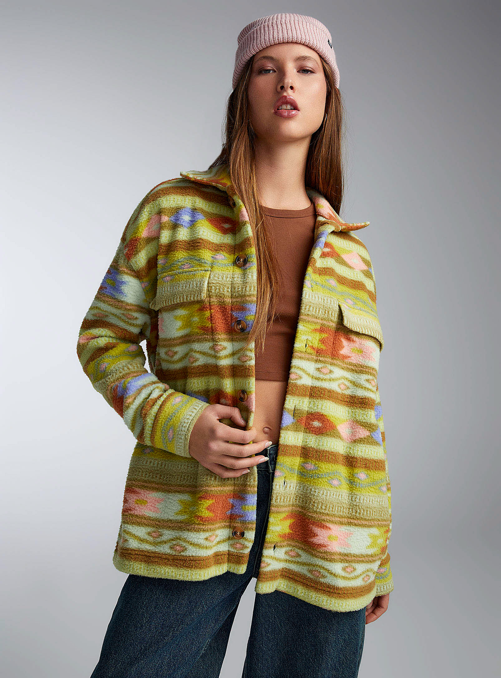 Billabong - Women's Colourful geometric pattern polar fleece overshirt