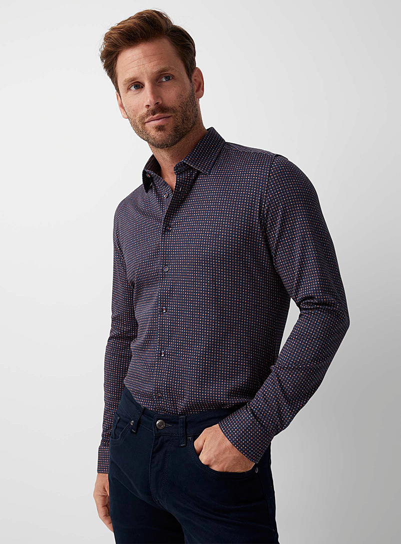 Hörst Marine Blue Geometric mini-floral shirt Modern fit for men
