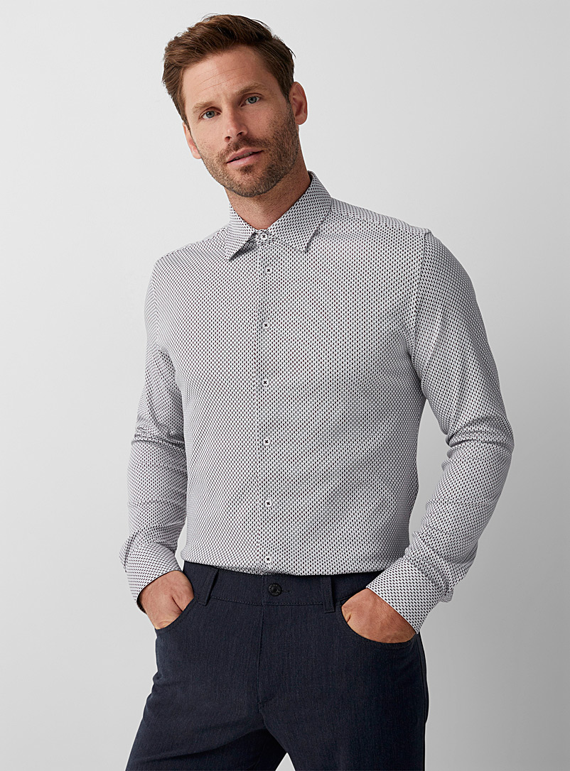 Hörst Grey Geometric stretch shirt Modern fit for men