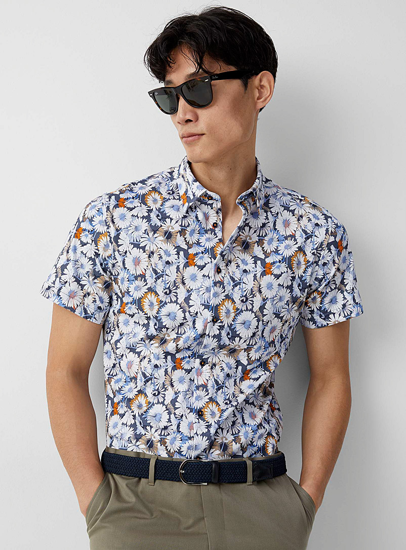 Hörst Patterned Blue Field daisy shirt Modern fit for men