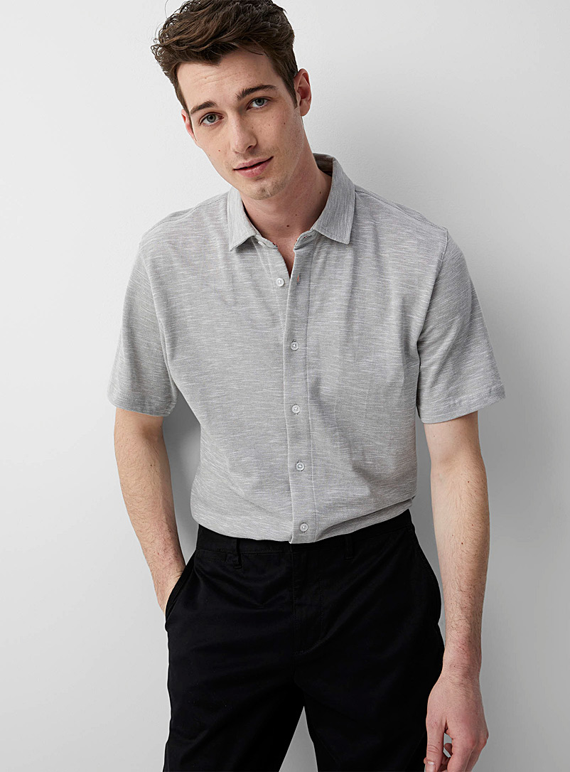 Le 31 Light Grey Chambray piqué knit shirt Comfort fit for men