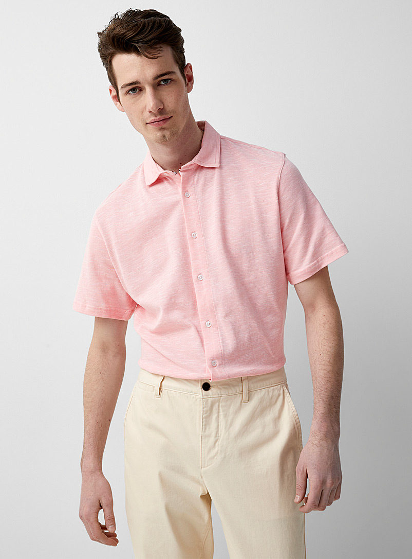Le 31 Dusky Pink Chambray piqué knit shirt Comfort fit for men