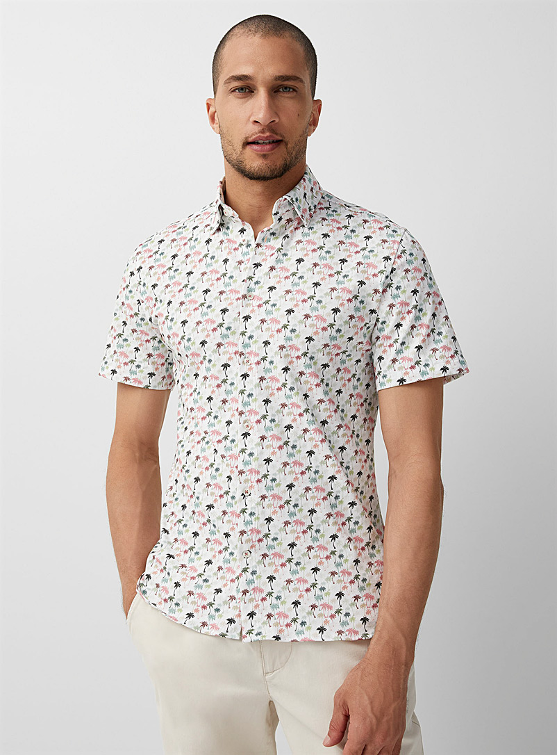 Hörst Patterned White Colourful palm tree shirt Comfort fit for men