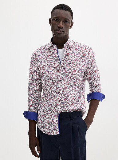 Soul of London: La chemise fleurs stylis&eacute;es <b>Coupe moderne</b> Blanc &agrave; motifs pour homme