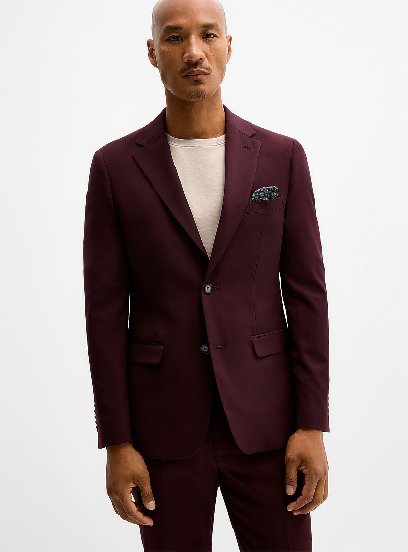 Soul of London Raspberry/Cherry Red Twill minimalist suit <b>Slim fit</b> for men
