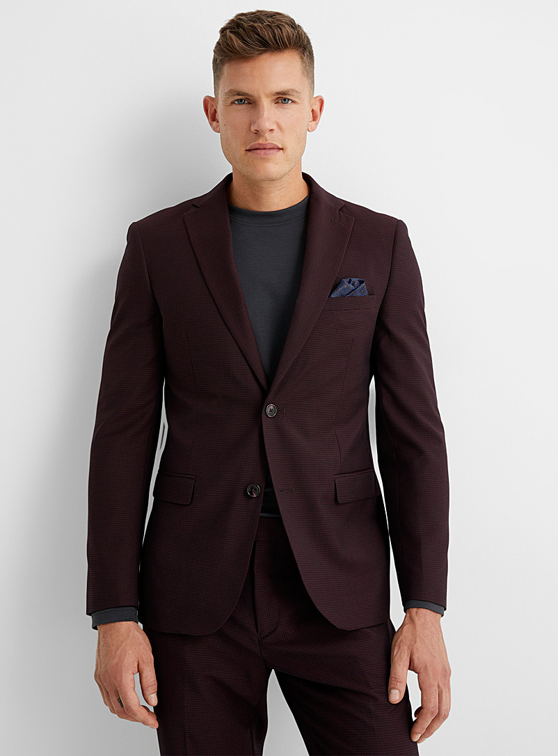 Soul of London Ruby Red Tone-on-tone check suit Slim fit for men