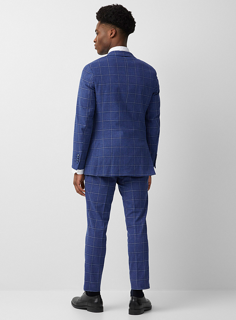 Soul of London Marine Blue Cotton-linen windowpane check suit Slim fit for men