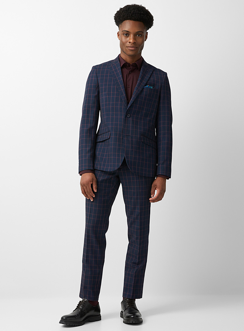 Soul of London Marine Blue Red check navy suit Slim fit for men