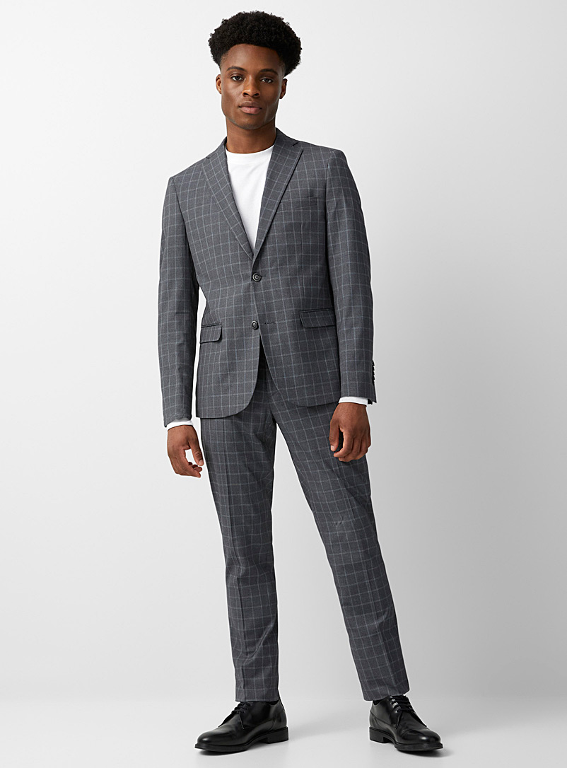 Soul of London Grey Ashy windowpane check suit Slim fit for men